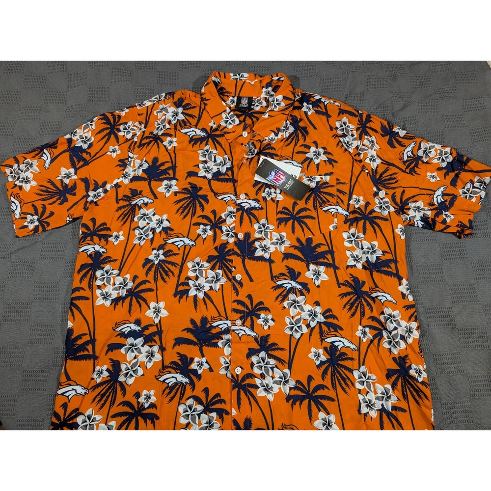 NFL Denver Broncos Hawaiian Shirt Mens 2XL Orange Tropical Floral Button Up NWT - Picture 2 of 11